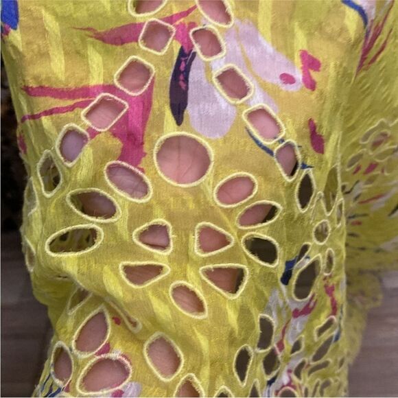 Tanya Taylor silk/cotton Yellow V-Neck Sleeveless Maxi  eyelet Sundress, US4 - Picture 9 of 14